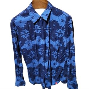 Dickies Womens Blue Aztec Western Style Button Up Long Sleeve Shirt Size Large